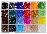 Shapenty 24 Colors 6mm Decorative Hand Briolette Faceted Rondelle Crystal Glass Beads with Hole for DIY Craft Bracelet Necklace Jewelry Making, 1200 Pieces/Box