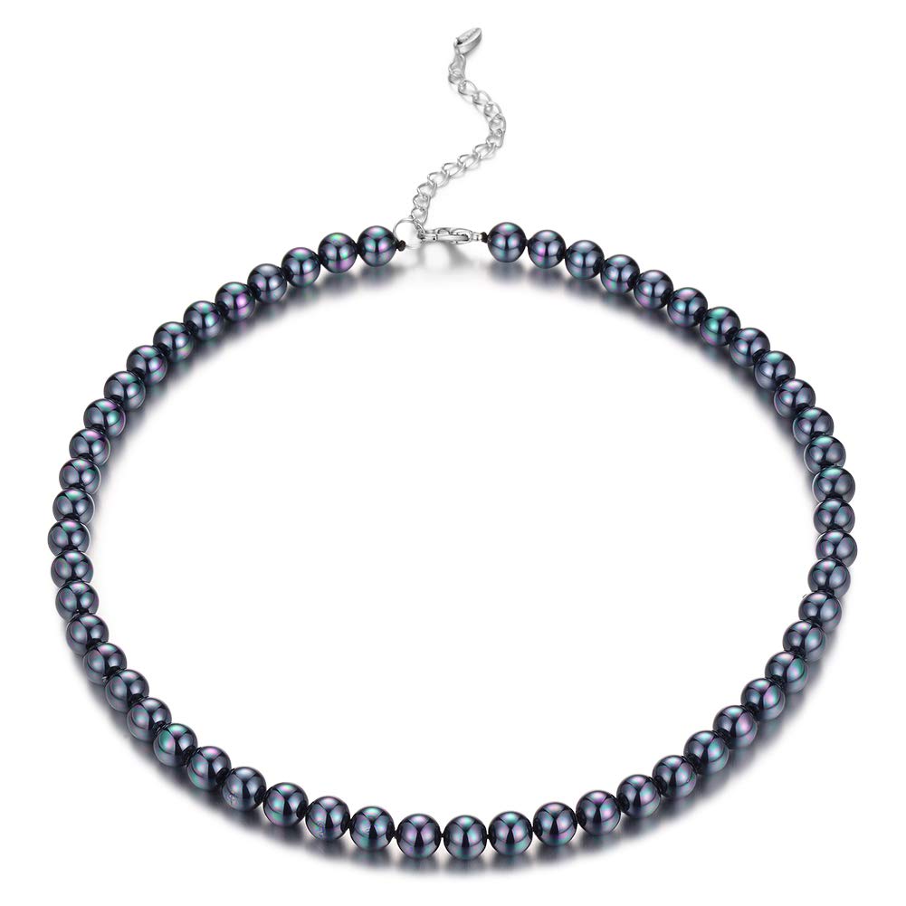 BULINLIN Pearl Beaded Choker Necklace for Women, 8mm/10mm Shell Pearls Costume Strand Necklace Fashion Jewellery Birthday Gift for Her（8mm Black）