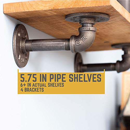 PIPE DÉCOR Industrial Pipe Shelf Brackets 4 Pack, Authentic Pipe