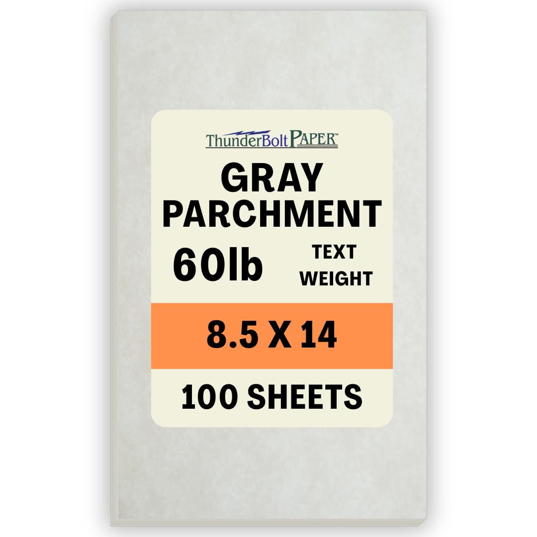 Photo 1 of 100 Light Gray Parchment 60# Text (=24# Bond) Paper Sheets - 8.5 X 14 inches Stationery Paper Colored Sheets Legal Size - 60 Pound is Not Card Weight - Vintage Colored Old Parchment Semblance