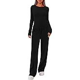 Lazysmile Lounge Sets For Women 2 Piece Sets Fall Outfits Long Sleeve Tops with Wide Legs Pants Casual Matching Set