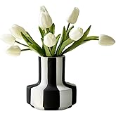 Modern Nordic Black and White Striped Ceramic Vase – Rough-Textured Minimalist Tabletop Decor for Living Room, Bedroom, Office – Unique Centerpiece for Wedding or Housewarming Gift