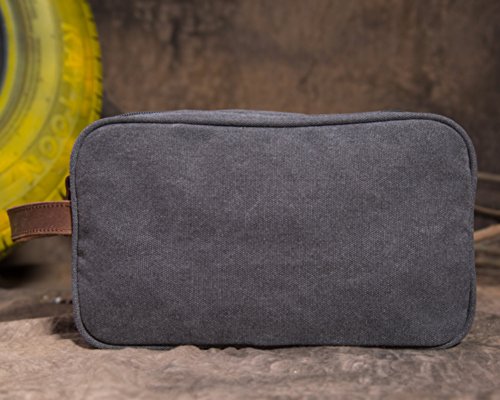 Kemy's Mens Toiletry Bag Leather Canvas Toiletries Travel Bag Grooming Shaving Bags for Men Dopp Dob Dobb Kits Toilet Hygiene Bathroom Bag Double Compartment for Traveling Waterproof Easter Gift Black