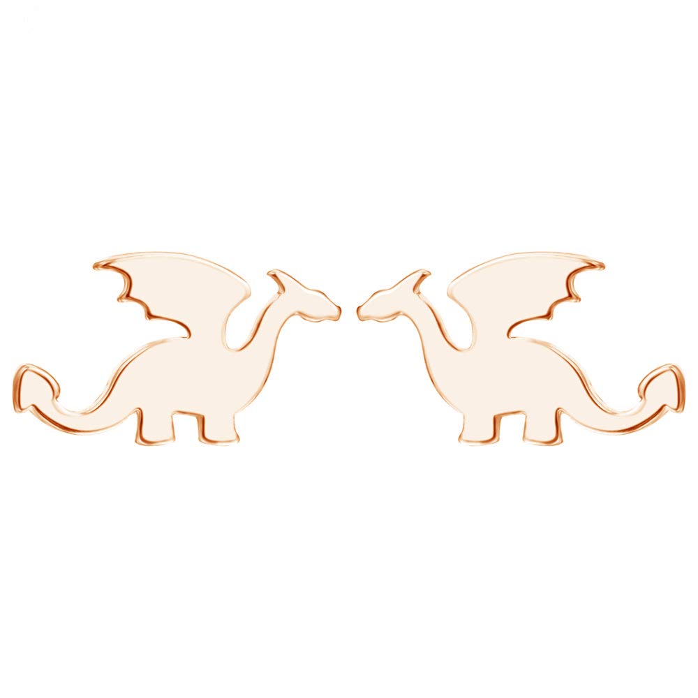 Cute Dinosaurs Earrings Stud for Women Girls Men 925 Sterling Silver Hypoallergenic Tiny Dragon Brontosaurus Cartilage Tragus Post Polished Fashion Jewelry Dainty Gifts for Best Friend (Rose Gold)