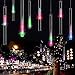 Adecorty Christmas Lights Outdoor Tree Cascading Icicle Lights 12 inch 8 Tubes Shooting Star Waterfall Meteor Shower Falling Rain Lights for Holiday Decorations Wedding Party New Year (Multi Color)