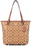 Coach ZIP TOP Tote in Signature Canvas F34603 Khaki/Saddle