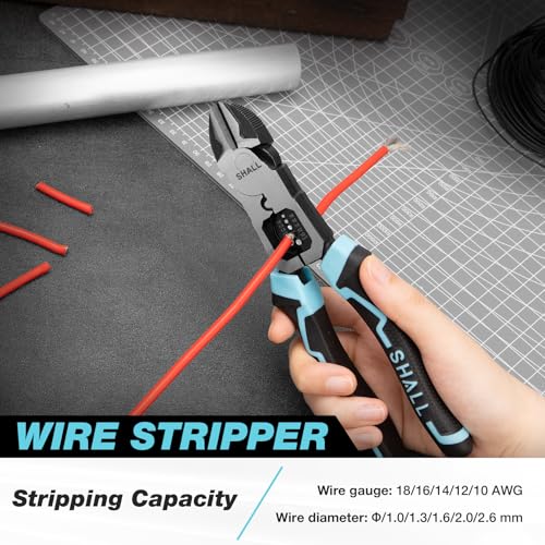 SHALL 3 in 1 Diagonal Cutting Pliers with Wire Stripper, 8 Inch Heavy Duty Chrome Vanadium Cable Cutters for Electricians to Cut, Crimp and Strip.