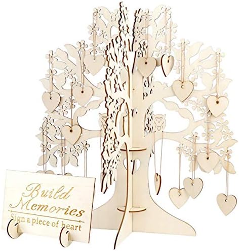 Banbie8409 Wedding Guest Book Tree Visit Sign Guest Book Wooden Hearts Pendant Ornaments(wood)