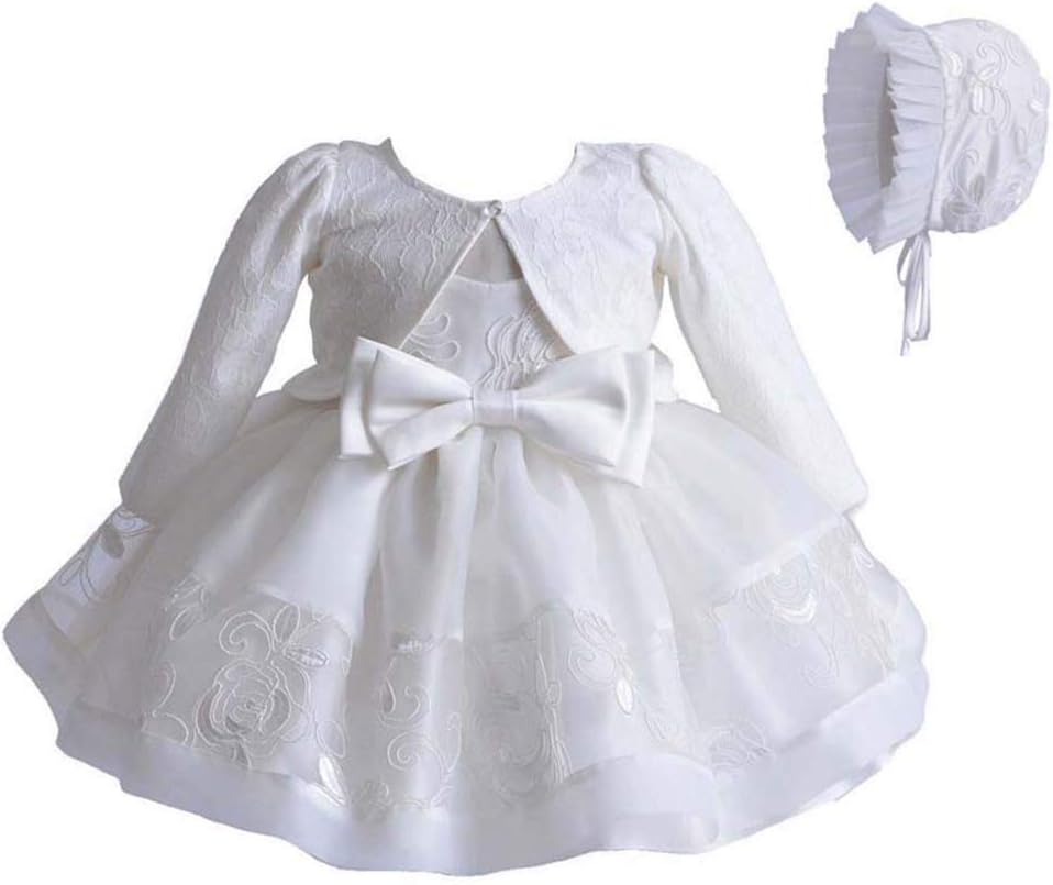 Baby Girls Formal Dress 3Pcs/Set Christening Wedding White Lace Floral Outfits