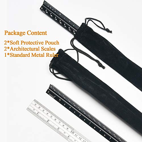 MASGALACC 12-Inch Architectural Scale Ruler Set (Imperial) Laser-Etched Triangular Drafting Tool for Blueprints Scale Architectural Drafting Ruler Standard Metal Architect Ruler - Thumbnail 6