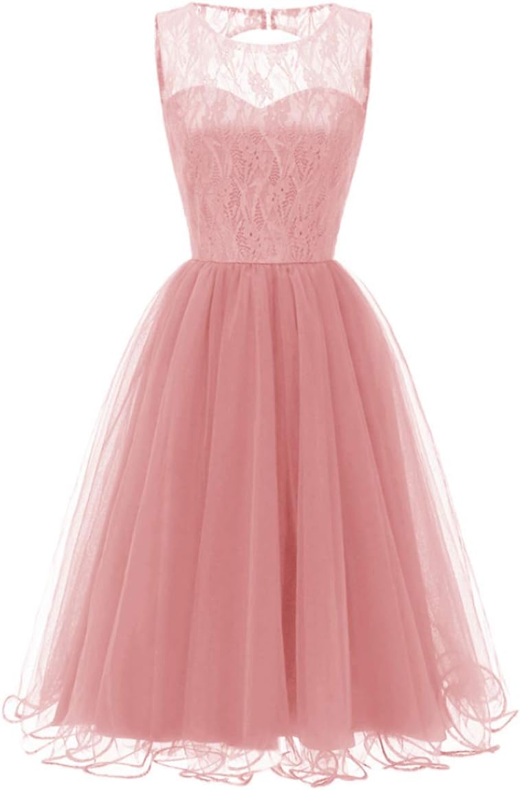 Mmondschein Women's Vintage Sleveless Floral Lace Top Tulle Evening Cocktail Prom Midi Dress