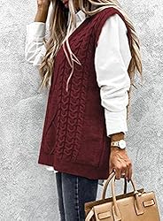 EVALESS Womens Oversized Sweater Vest V Neck Red