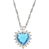 RIZILIA Ocean Heart Necklace for Women, Heart Cut Multi-Color Birthstone CZ Pendant in 18K White Gold Plated, 18 + 2 Inch Extension Chain, Modern Elegant Design Gift Idea for Women