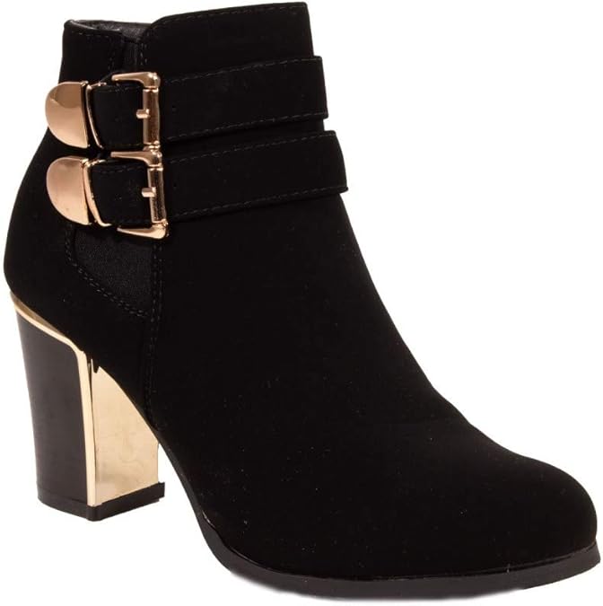 JXpxbao Damen Stiefeletten Mit Schnallen - Klassische Halbstiefel | Dicker Absatz | Retro Style