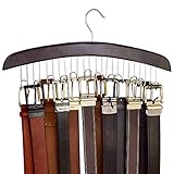 Richards Homewares 75532 Holds 12 Wooden Hangers for Closet Organization and Storage of Mens Belts-Dark Walnut Wood and Chrome Accents-Display Holder with Hooks