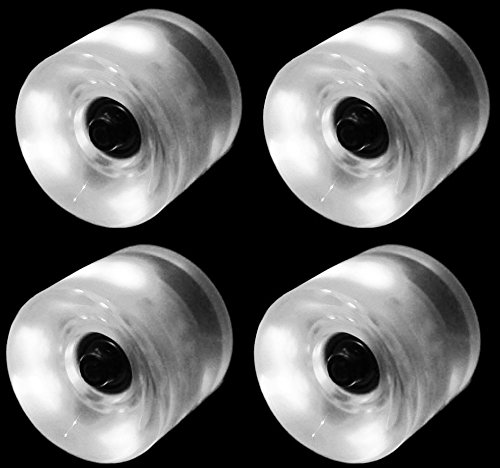 Scott ALlah Design - White Glow in the Dark Transparent Wheels 60mm LED Cruiser Longboard Wheels Pro (Plus ABEC 9 Bearings) - Long Life Led Longboard Wheels