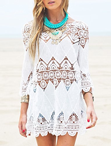 DNFC Strandkleid Damen Badeanzug Kurz Sommer Strand Kleider Beach Kleid Schöne Spitze Strandkleider Bikini Cover Up für… – Bild 3