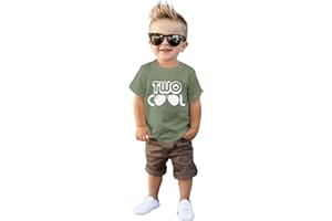 GLIGLITTR Two Cool 2nd Birthday Shirt 2 Year Old Boy Second Birthday T-Shirt Bday Party Gift Funny Short Sleeve Tee Tops