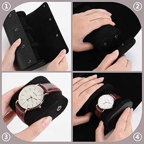 Watch Travel Case Handmade Leather Watch Rolls Box for Man Travel Watch Roll with Velvet to Protection Watch Roll Organizer to Home Secure Storage (3 Slot, Black)