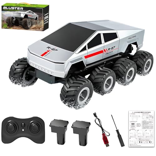 Amphibious Remote Control Car, 8WD 2.4GHz 1:18 Electric Vehicle Toy Off-Road Monster Truck with 2 Batteries, Waterproof Omni-Direction High-Speed Pickup All Terrain RC Jeep Gift for Boy Girl Age 8+