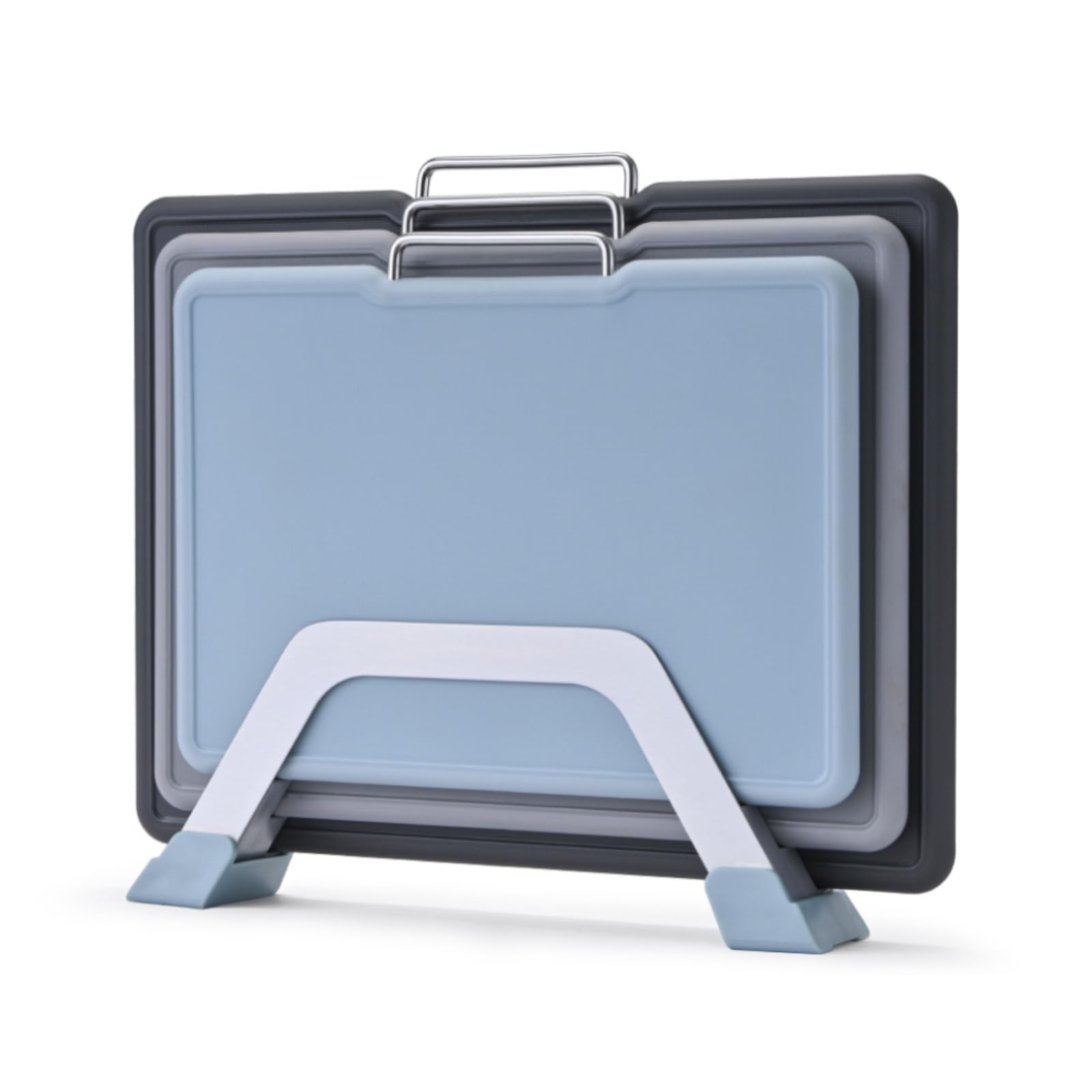 CLOVE Plastic Chopping Board Set with Stand BPA-Free Dishwasher Safe Black Grey Colour Coded Cutting Boards with Holder Non-Slip for Kitchen Meat Large 32x24, Medium 30x20cm, Small 26x19cm, 8mm Thick