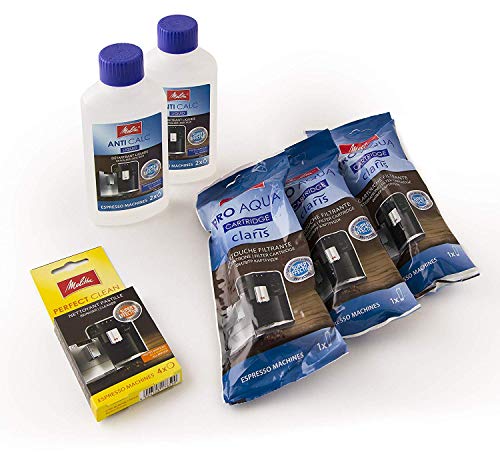 Melitta 6er Pflegeset für Kaffeevollautomaten und Espressomaschinen | 3x ProAqua Wasserfilter | 2x Flüssigentkalker Anti…