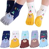 Children Sock Kawaii Cartoon Pattern Cotton Toe Socks for Kids 3-12 Years Old Pack of 5 (Yellow, 3-7 Years)