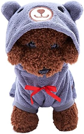 OSPet Dog Hoodie Puppy Coat Pet Warm Red Heart Bear Outfit for Small Dog Gray M