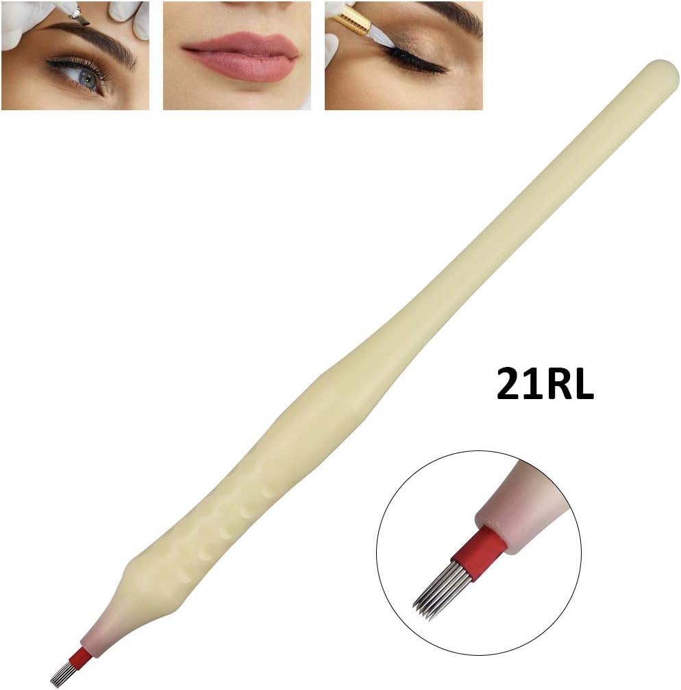 10pcs Bone color Disposable Microblading Pen 21 Shader Microblade disposable blister package (21R)