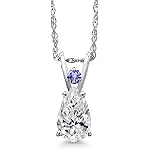 Gem Stone King 14K White Gold DEF Lab Grown Diamond and Blue Tanzanite Pendant Necklace for Women | 0.77 Cttw | Gemstone April Birthstone | Pear Shape 8X5MM | With 18 Inch Chain