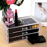 Langforth Premium Quality Three Tier Drawer Acrylic Makeup Organizer Clear Cosmetic Storage Palette Display Box