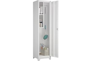STEELIST Slim Broom Storage Cabinets, Metal Cabinet with Shelves and Hanging Rod, 65" Utility Storage Cabinet with Locking Door, Tall Cleaning Cabinets for Kitchen, Pantry, Office, Shop, Garage