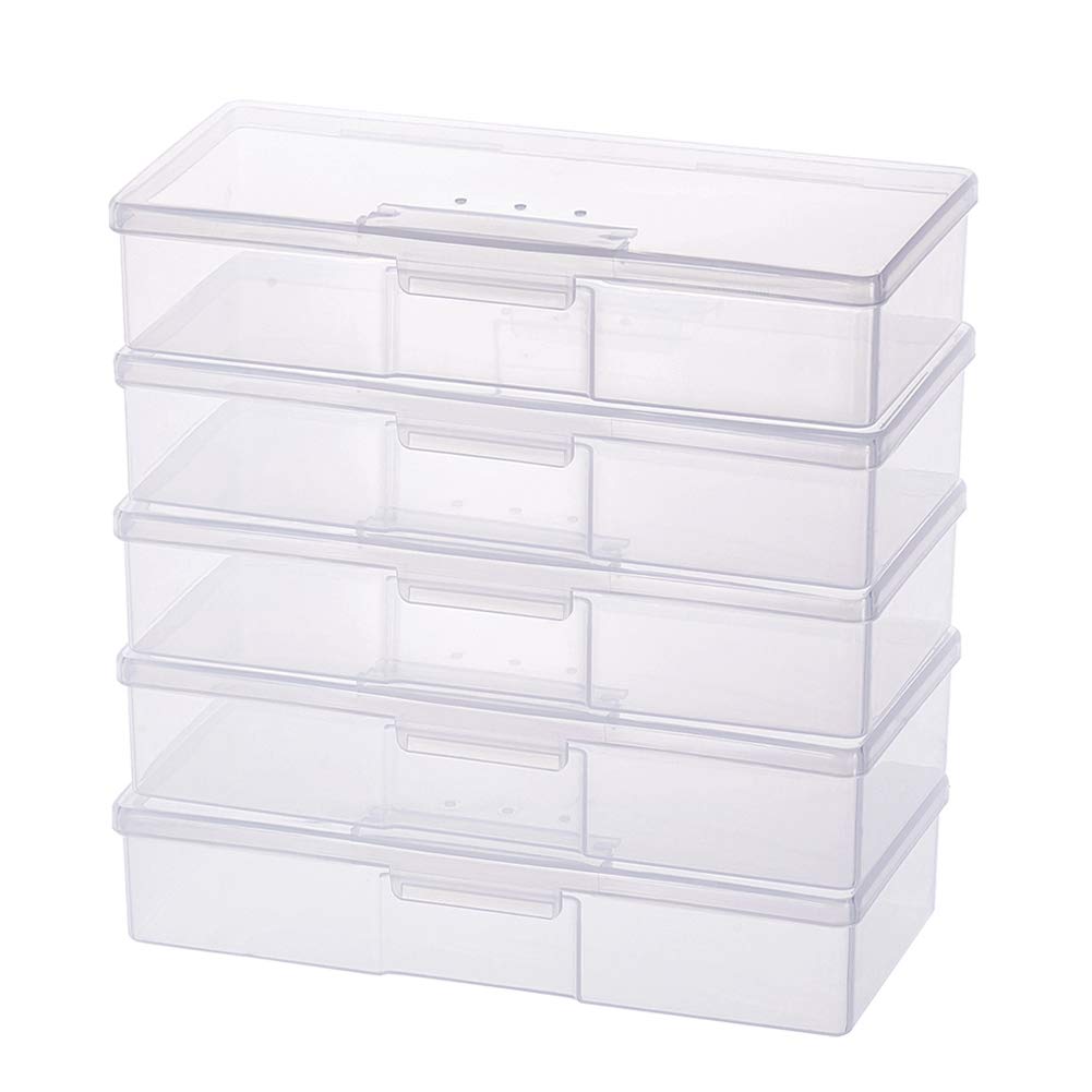 BENECREAT 5 Pack 19x7.8x4cm Large Rectangle Plastic Storage Box Container with Air Vent, for Model Tool, Tool Storage, Craft or Sewing Tools, Pencil, Jewelry Findings and Cards