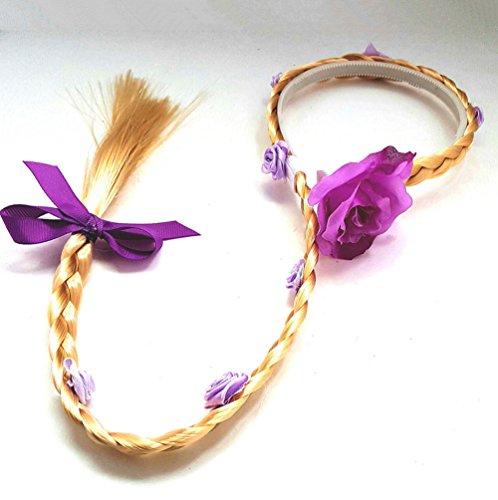 Yosbabe Princess Girls Rapunzel Long Hair Wig With Braid Gloves Dress up accessories (Purple)