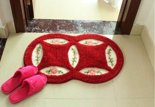 Diaidi Super Fine Fiber Pastoral Rose Area Rug and Carpet Bath Mat Doormat Bathroom Mat Floral Floor Rug (Red)