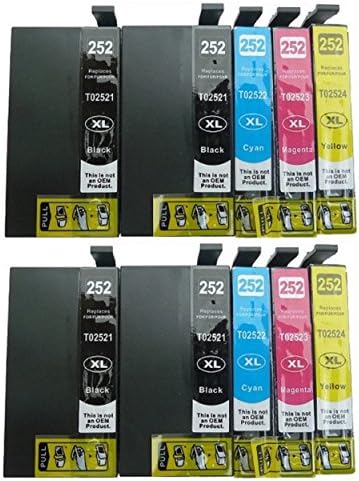 10-Pack replacement Remanufactured 252 T252 252XL Ink Cartridges (4BK 2C2M2Y) for use in Epson WF-3620, WF-3640, WF-7610 series printer.