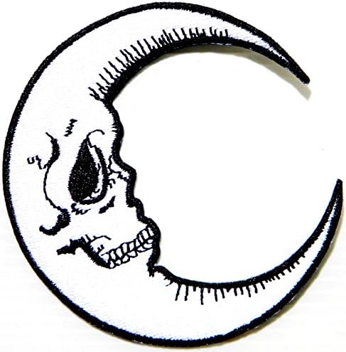 Skull Crescent Moon Halloween Skeleton Logo Symbol Jacket T-shirt Patch Sew Iron on Embroidered Sign Badge Costume Clothing