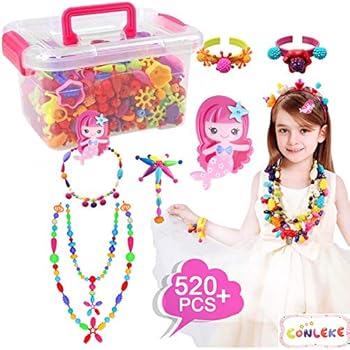 Conleke Pop Snap Beads Set 520 PCS for Kids Toddlers Creative DIY Jewelry Toys - Making Necklace,Bracelet and Ring - Ideal Christmas Birthday Gifts for 4,5,6,7,8 Year Old Girls (Box Packaging)