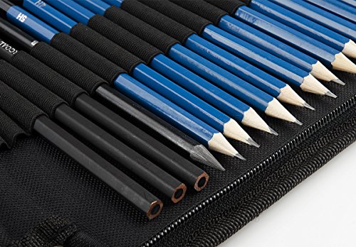 12 Set Graphite Pencils 5H, 4H, 3H, 2H, HB, B, 2B, 3B, 4B, 5B, 6B, 8B Graphite Pencils, Graphite Pencils Set with Pastel Pencils, Paper Erasable Pen, Zippered Carry Case - Thumbnail 3