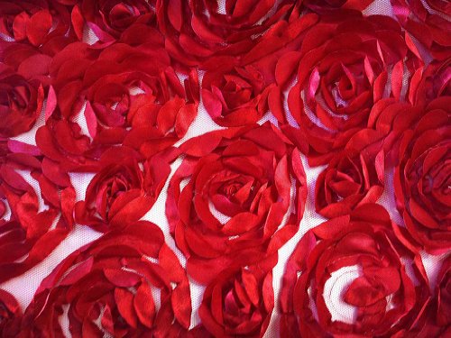 Mesh Backed Satin Petal Rosette Red 56 Inch Fabric By the Yard (F.E.)