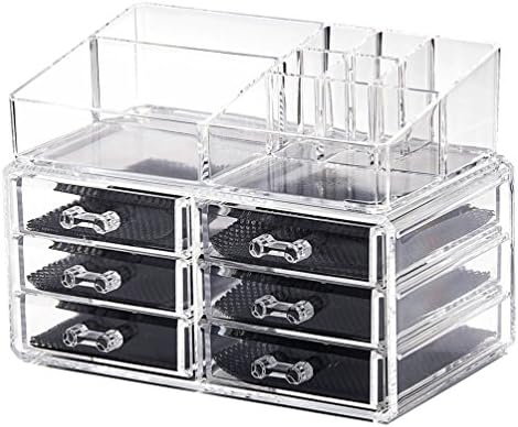Xuzog Acrylic Jewelry Display Boxes & Cosmetic Storage Makeup Organizer 2 Pieces Set (Top +6 Drawers)