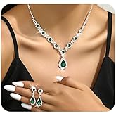 Mexegy Dainty Teardrop Crystal Necklace Earring Set for Women,Shining Rhinestone Flower Collarbone Statement Necklace,Brides Wedding Jewelry Accessories