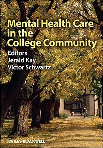 The cover of Mental Health Care in the College Community. The title is on a background photo of a tree on a college campus. 