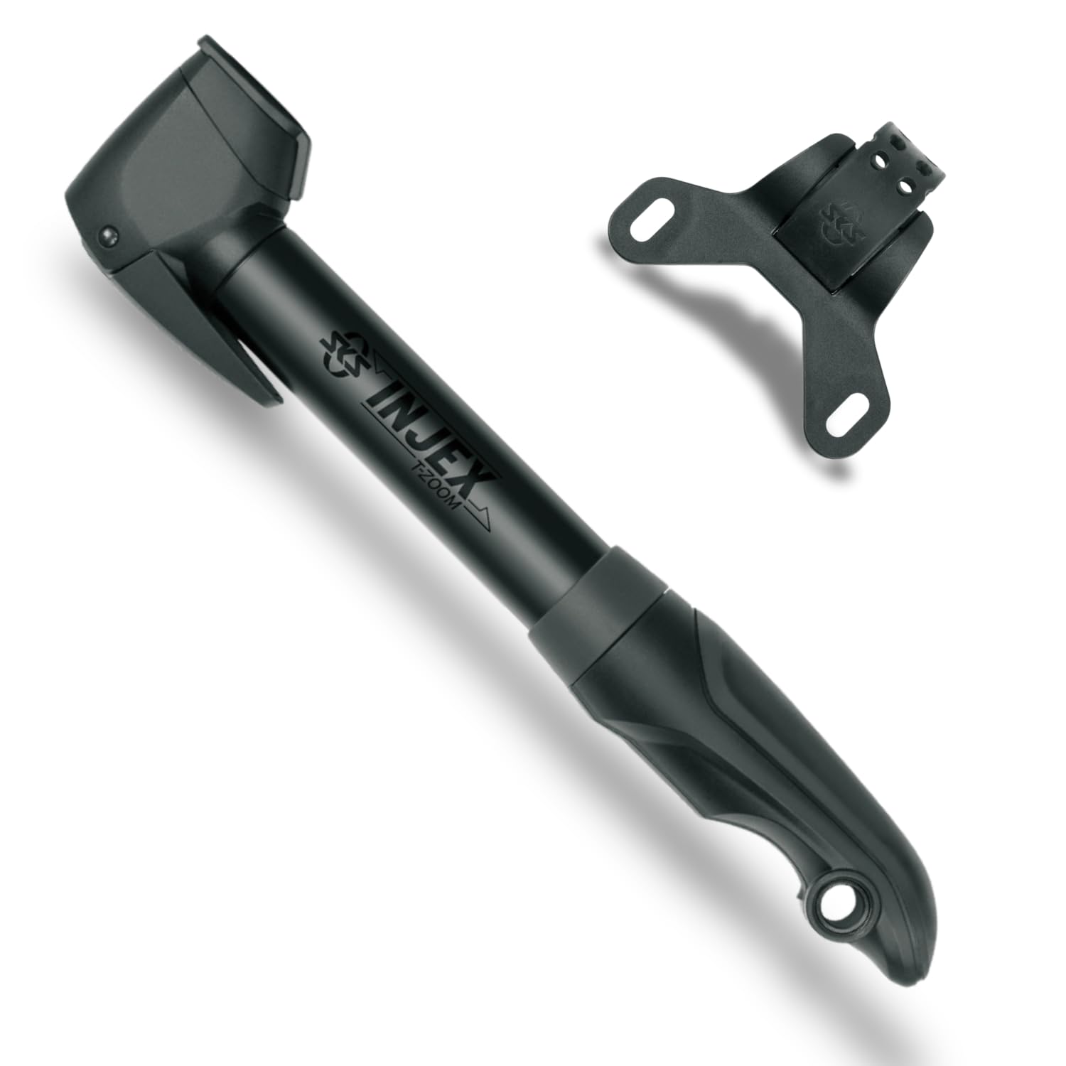 SKS GERMANY INJEX T-ZOOM BLACK mini pump (air pump for all valve types, T-handle with telescopic function, high-pressure stage, valve clamp lever, max. pressure: 10 bar/144 PSI)