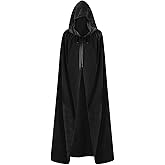 ODOCARE 59Inch Velvet Cloak with Hood for Men & Women, Hooded Cape Cloak Unisex Halloween Witch Vampire Wizard Raven Cosplay Costume(black,L)