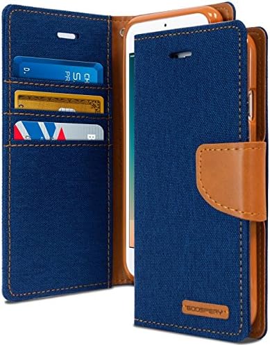 iPhone 7 Plus Case,Drop Protection,Denim Material Wallet Case [ID Card / Cash Slot] with Stand Flip Diary Cover w/ TPU Casing for Apple iPhone 7 (4.7") - Black / Black (CANVAS Blue / Tan Brown)