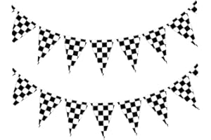 Racing Flag Banner 30meters 48 Small Black White Checkered Racing Flags Racing Car Party Flag for Racing Birthday Decoration