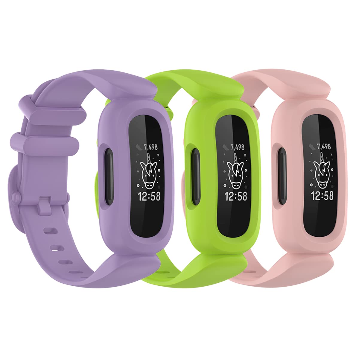 honecumi 3 Pack Straps Compatible with Fitbit Ace 3 Watch Bands for Kids Children - Colorful Skin-Friendly Watch Strap Wristband Bracelet Replacement Accessory for Boy Girl Gift