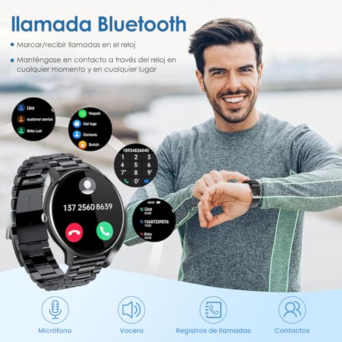 E T EASYTAO | Smartwatch Hombre, Reloj Inteligente, IP68, Monitor De Frecuencia Cardíaca/Oxígeno en Sangre/Presión Arterial, Múltiples Modos Depor (Correa Doble: Metal + Silicona)