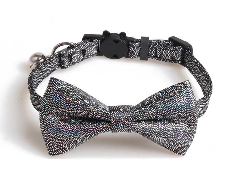 Bowtie Cat Collars with Bell | Safe Quick Release Breakaway Buckle | ZACAL Cat Collars (Black with Diamante)